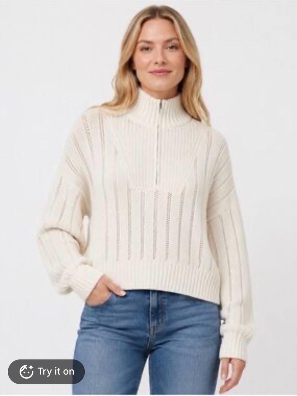 a new day Cream Ribbed Half-Zip Mock Neck Sweater